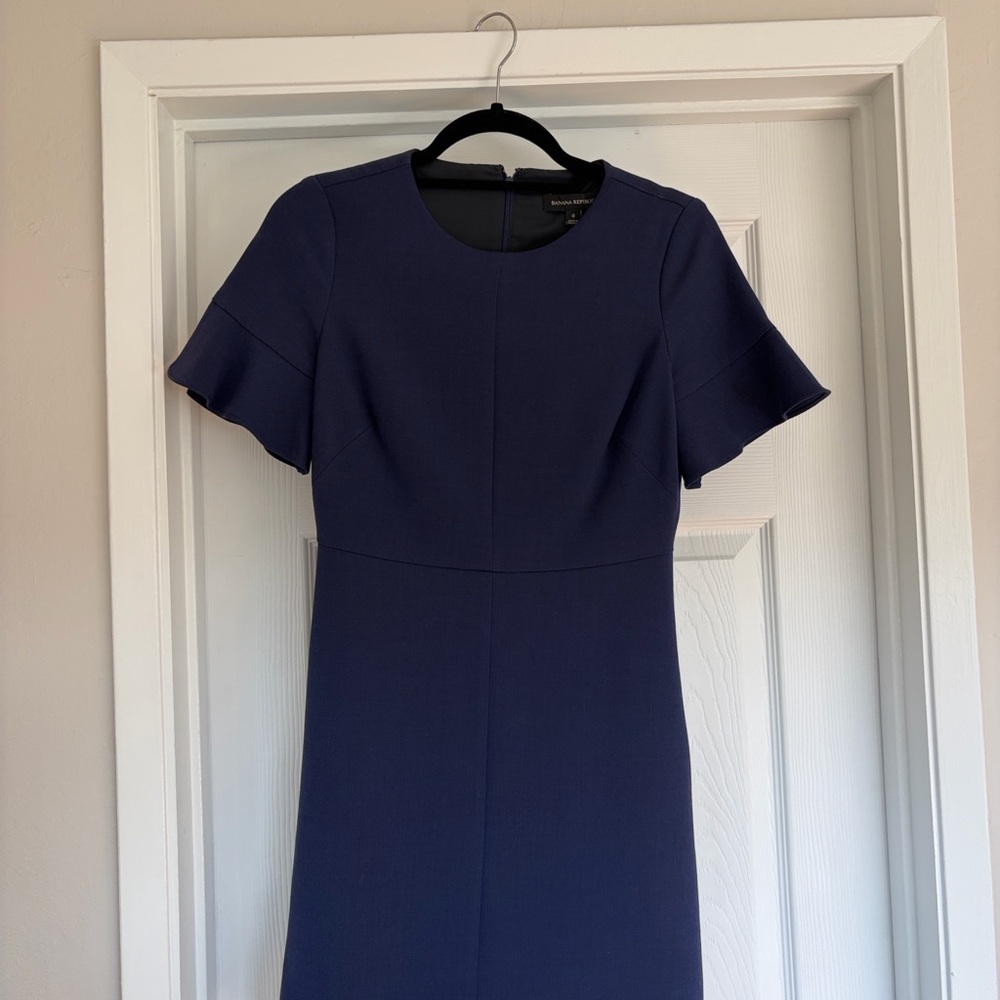 Banana Republic Navy Short Sleeve Ruffle Dress